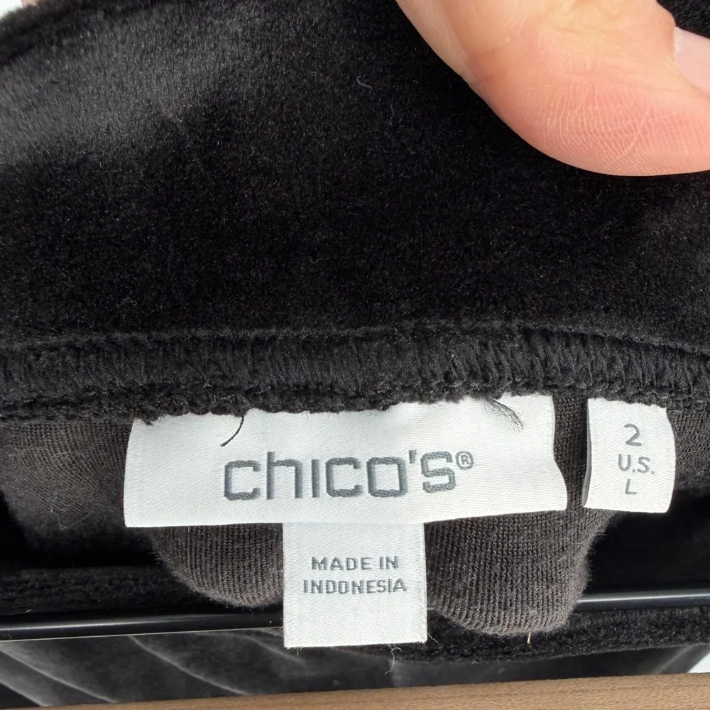 Chico's Velour Joggers Womens 2 L Black Pull‎ On Elastic Waist Loungewear Cozy